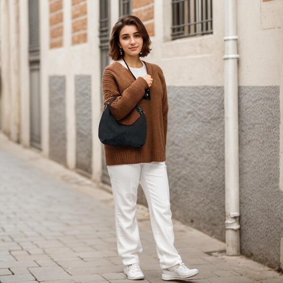 Suede Women's Crescent Hobo Bag Small Crossbody Purse Vegan Leather Zipper - Picture 2 of 7